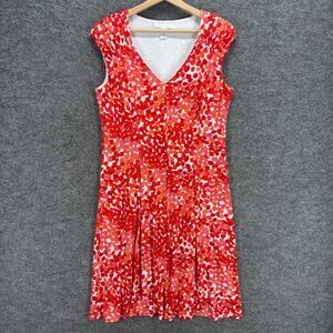 London Times Dress Women 14 Red Animal Print Shift Midi V-Neck Lined Casual